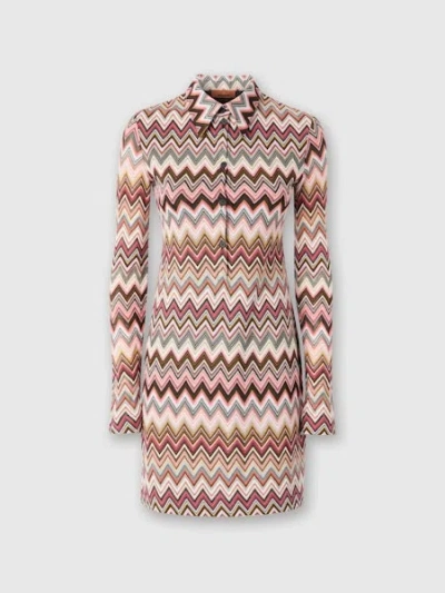 Missoni Polo Cut Mini-dress In Cotton And Zigzag Viscose In Multicoloured