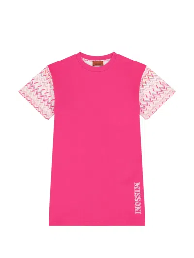 Missoni Kids' Zig-zag Short-sleeve Dress In Pink