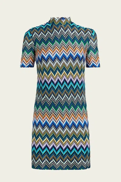 MISSONI ZIG ZAG SHORT-SLEEVED MINI-DRESS IN BLUE MULTI