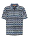 Missoni Bowling Shirt With Geometric Zigzag In Blue
