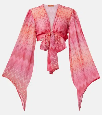 Missoni Zig Zag Silk Wrap Top In Red