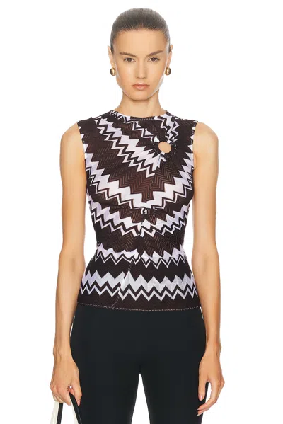 Missoni Zig Zag Sleeveless Top In Brown & White Tones