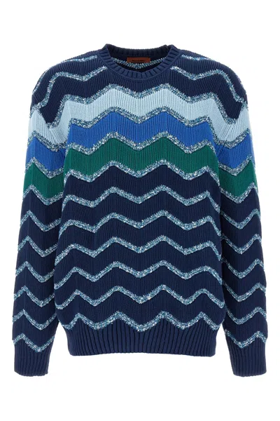 Missoni Pullover Mit Rundhalsausschnitt Und Makro-zickzack- Und Melange-details In Blue