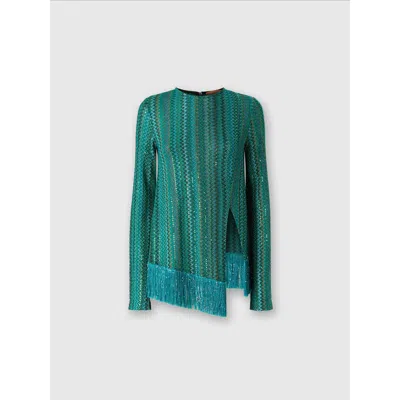 Missoni Zig Zag Sweater With Sequins And Asymmetrical Hem With Fringes In Multicoloured