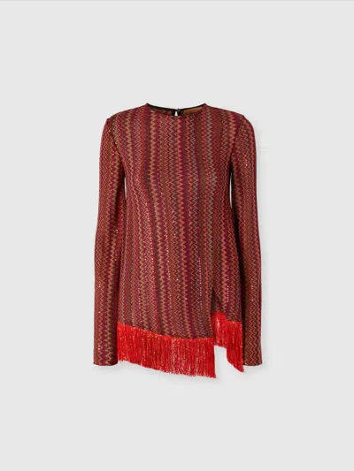 Missoni Zig Zag Sweater With Sequins And Asymmetrical Hem With Fringes In Multicoloured