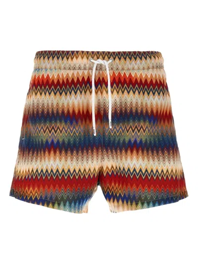 Missoni Men's Micro Zig Zag All Over Swim Shorts Red In Orange