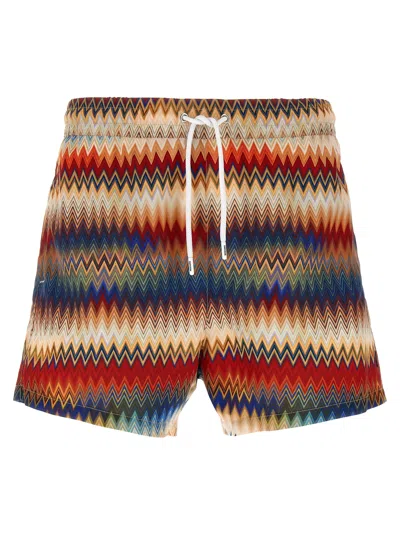 Missoni Men's Micro Zig Zag All Over Swim Shorts Red In Orange