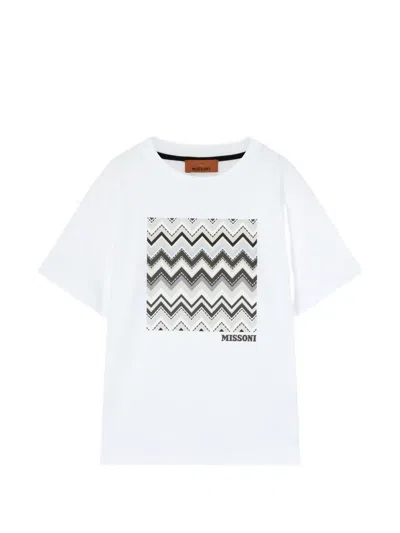 Missoni Kids' Zig-zag Trim T-shirt In White
