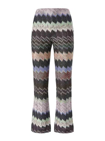 Missoni Zigzag Flared Trousers Textured Metallic Threads In Multi