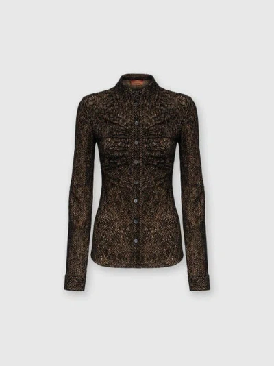 Missoni Zig Zag Tulle Shirt With Gathering In Brown