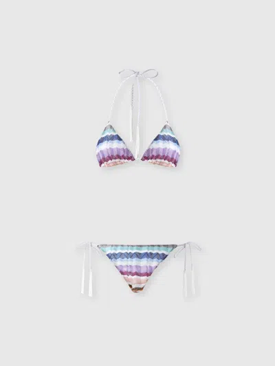 Missoni Zig Zag Tulle Triangle Bikini With Applied Tassels In Multi