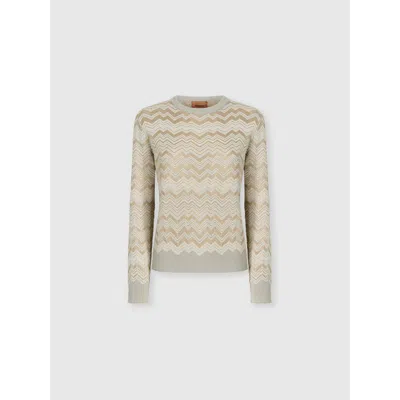 Missoni Zig Zag Viscose And Wool Crewneck Sweater In Beige
