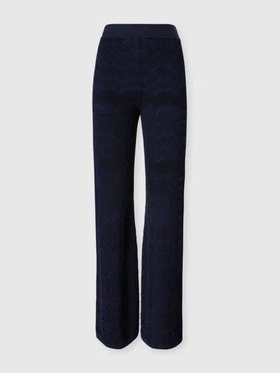 Missoni Gerade Geschnittene Hose Aus Viskose Und Wolle Mit Zig Zag-muster In Blue