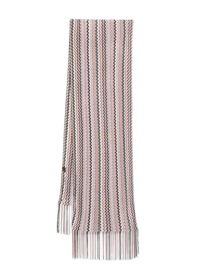 Missoni Fringed Zigzag Pattern Scarf In Multicolour