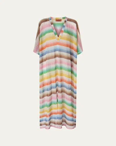 Missoni Zig Zag V-neck Maxi Beach Dress In Multi