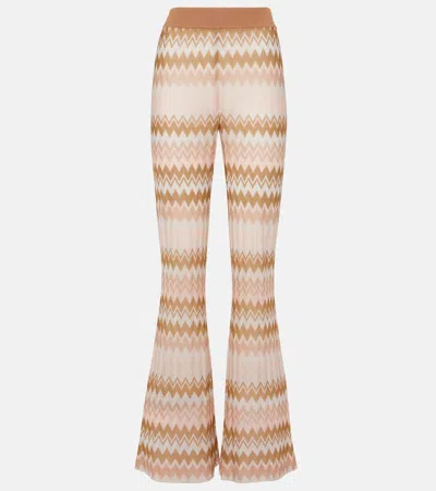 Missoni Knit Viscose Lamé Flared Pants In Beige/multi