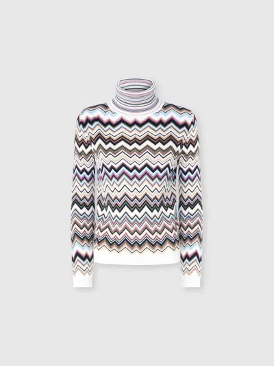 Missoni Rollkragenpullover Aus Wolle Und Viskose Mit Zig Zag-muster In Multi
