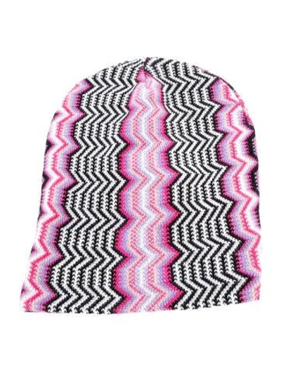 Pre-owned Missoni Zig Zag Wool Blend Beanie W/tags In Pink