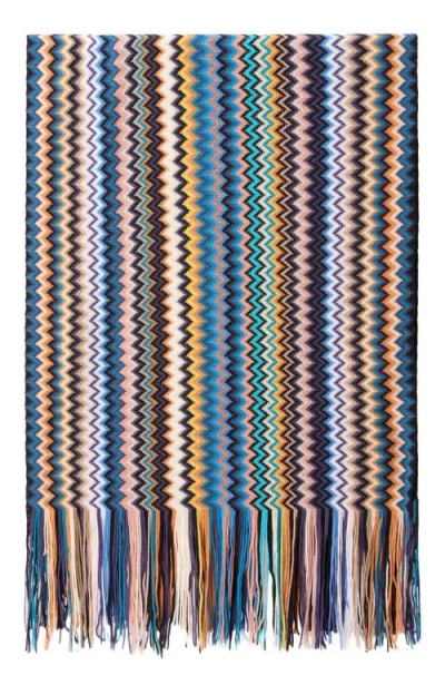 Missoni Zig Zag Wool Scarf With Fringes In Multi