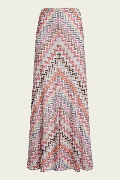 Missoni Zig-zag Woven Long Skirt In Pink White In Multi