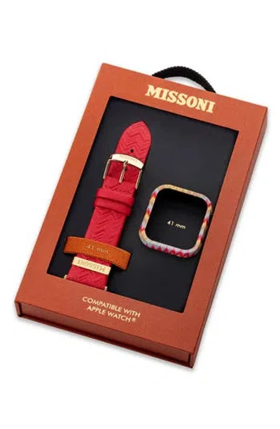 Missoni Men's Apple Watch Zigzag Cover & Leather Watch Strap/41mm In Red