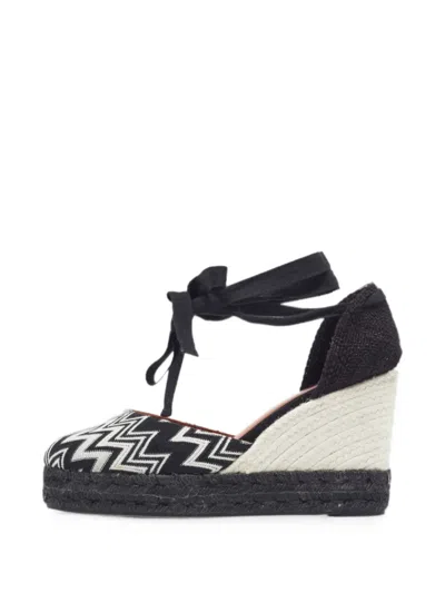 Pre-owned Missoni Zigzag Ankle Wrap Sandals In Black