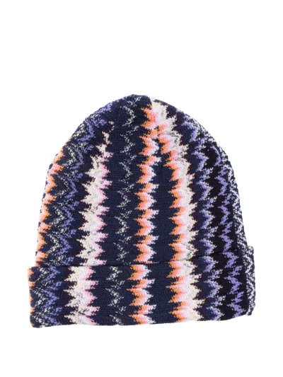 Missoni Zigzag Beanie Hat In Blue