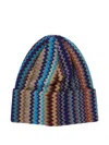 Missoni Multicolor Beanie With Zigzag Motif In Wool Blend Man In Multi