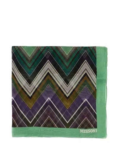 Missoni Zigzag Border Scarf In Green
