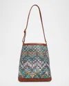 Missoni Zigzag Canvas Bucket Shoulder Bag In Blue