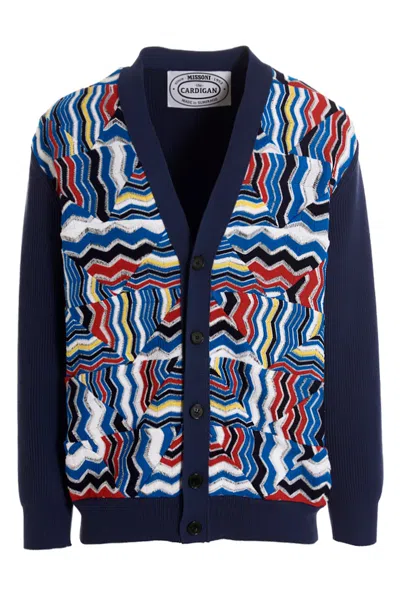 Missoni Ribbed And Crochet-knit Cotton-blend Cardigan In Navy
