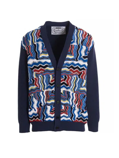 Missoni Ribbed And Crochet-knit Cotton-blend Cardigan In Navy