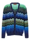 Missoni Chevron Pattern V-neck Cardigan With Ribbed Cuffs In Green