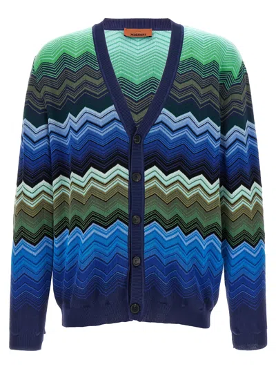 Missoni Chevron Pattern V-neck Cardigan With Ribbed Cuffs In Multicolor