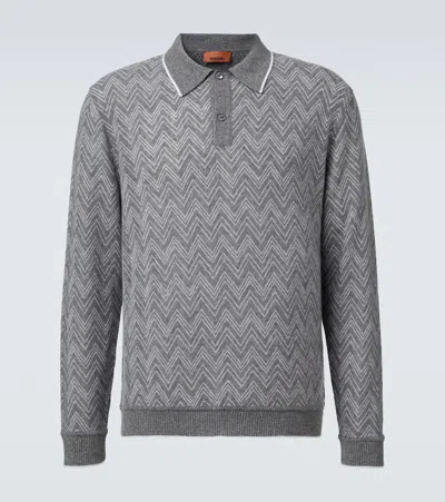 Missoni Zigzag Cashmere Polo Sweater In Gray