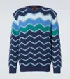 Missoni Pullover Mit Rundhalsausschnitt Und Makro-zickzack- Und Melange-details In Blue