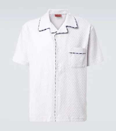 Missoni Bowlingshirt Aus Zick-zack-baumwollfrottee Mit Kontrastierenden Profilen In White