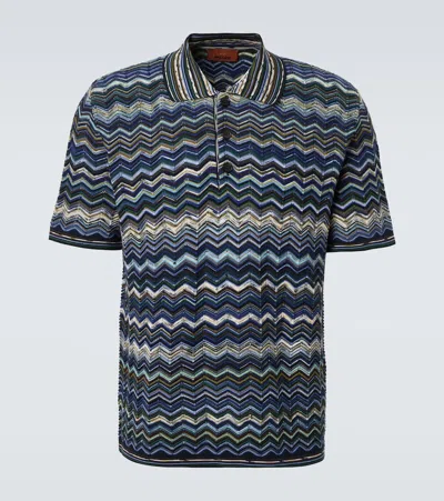 Missoni Zigzag Cotton Polo Shirt In Blue