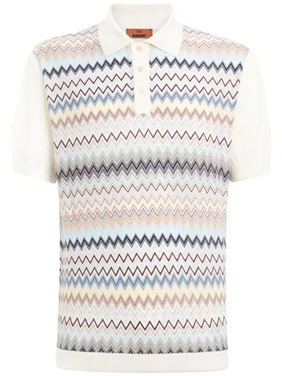 Missoni Multicolor Zig-zag Polo In Multicolor With Whi