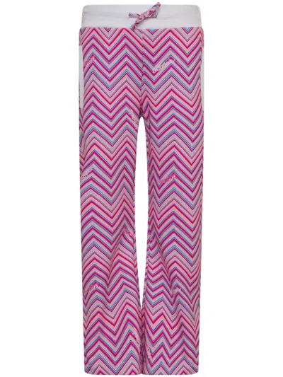 Missoni Kids' Zigzag Cotton Straight-leg Trousers In 粉色