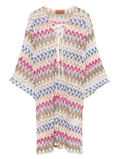 Missoni Multicolored Crochet V-neck Cover-up In White