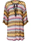 Missoni Multicolor Dress With Zig Zag Motif And Laces On The Front In Cotton Woman In Yellow