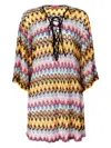 Missoni Multicolor Dress With Zig Zag Motif And Laces On The Front In Cotton Woman In Multicolour