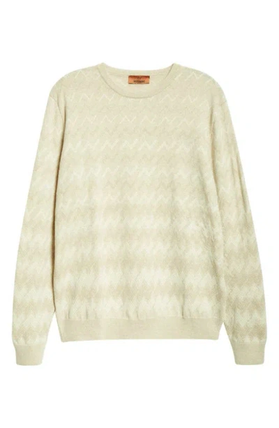 Missoni Zigzag Crewneck Cashmere Sweater In Beige And White