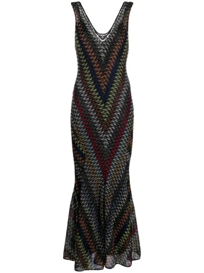 Missoni V-neck Zigzag Maxi Dress In Black