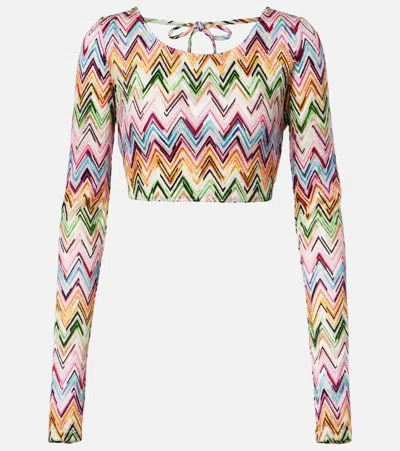 Missoni Crop Top In Stretch Viscose With Lace And Zigzag Motif In Pink