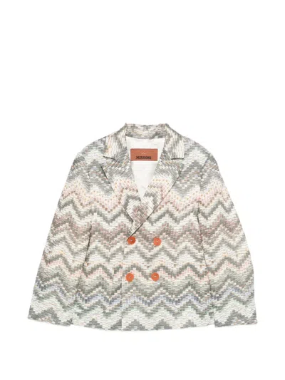 Missoni Kids' Zigzag Double-breasted Blazer In Multi