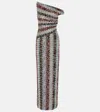 Missoni Long Zigzag Lamé Dress With Asymmetrical Neckline Silver/black/pink/light Blue In Multicoloured