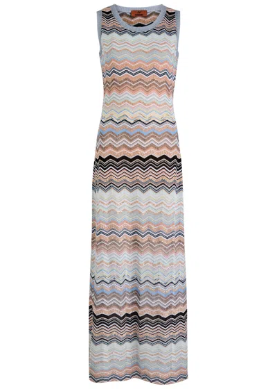 Missoni Zigzag Embellished Metallic Knitted Maxi Dress In Multicoloured