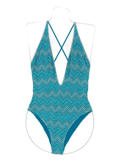 Missoni Zigzag-embellished Swimsuit In Blue
